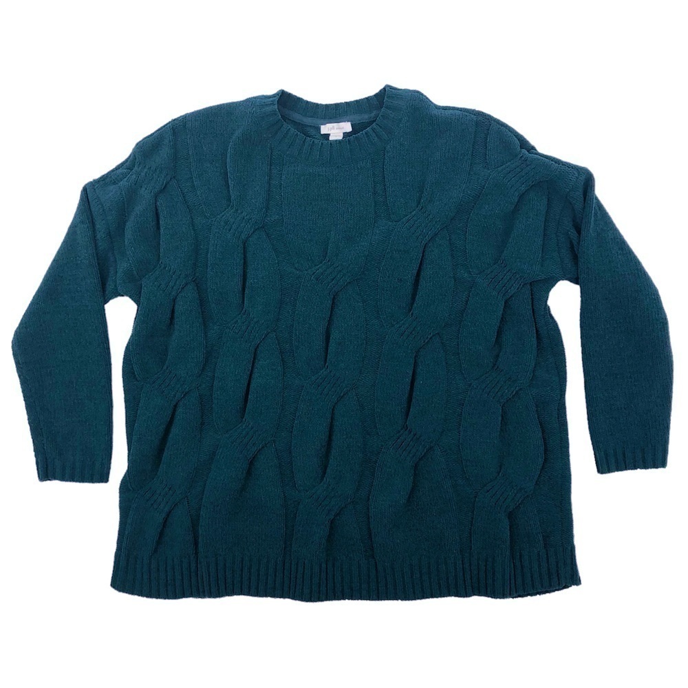 J. Jill Teal Green Chunky Cable Knit Chenille Long Sleeve Sweater Size Small